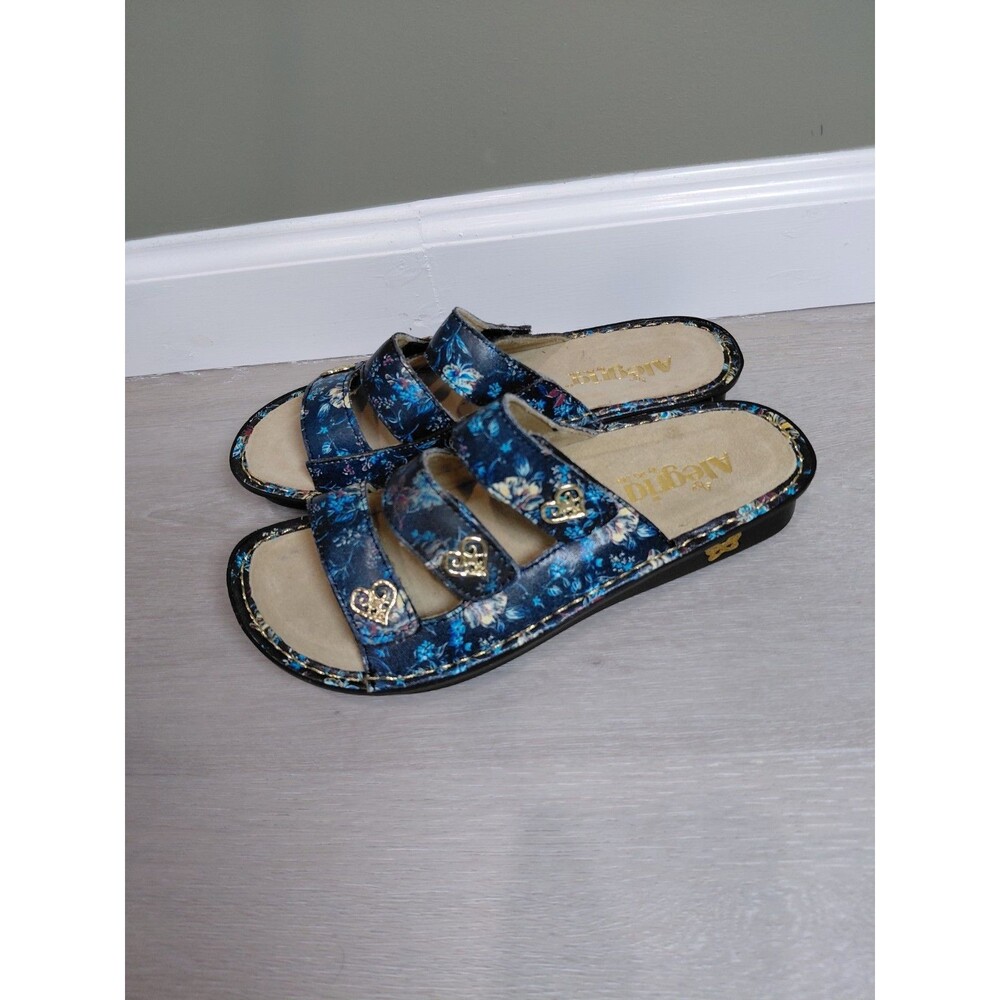 Alegria AUD 7533X Floral  Blue Womens Size 38EU Wedge Sandals Leather